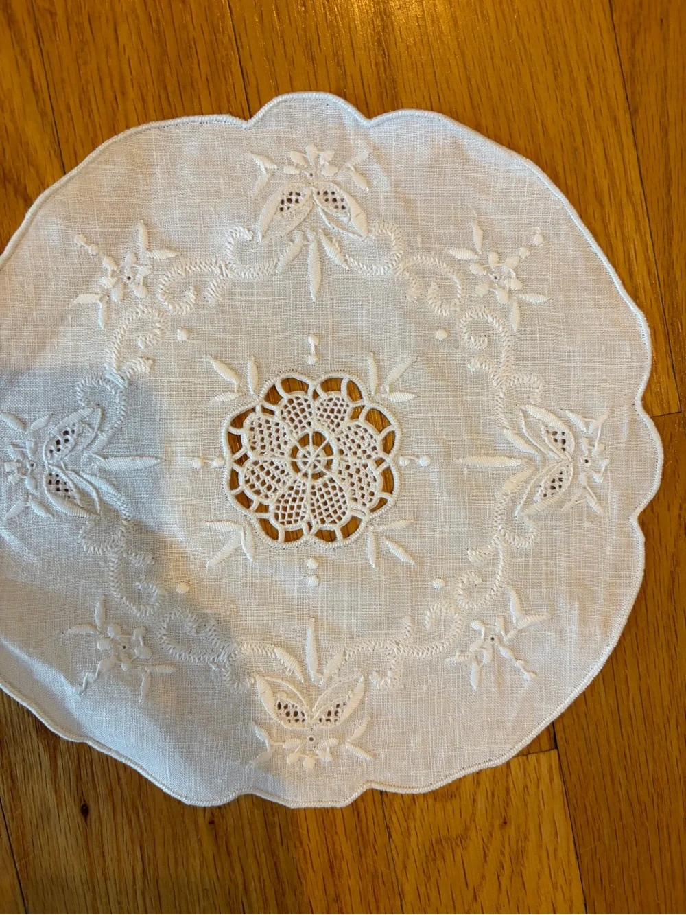 Embroidered White Round Doilies - Set of 2
